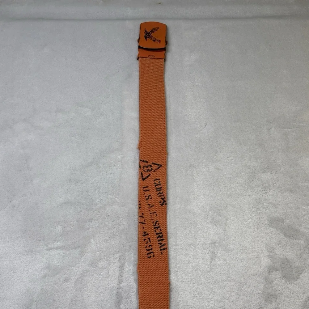 American‎ Eagle Orange Web Belt Eagle Buckle Canvas Military Style Y2K